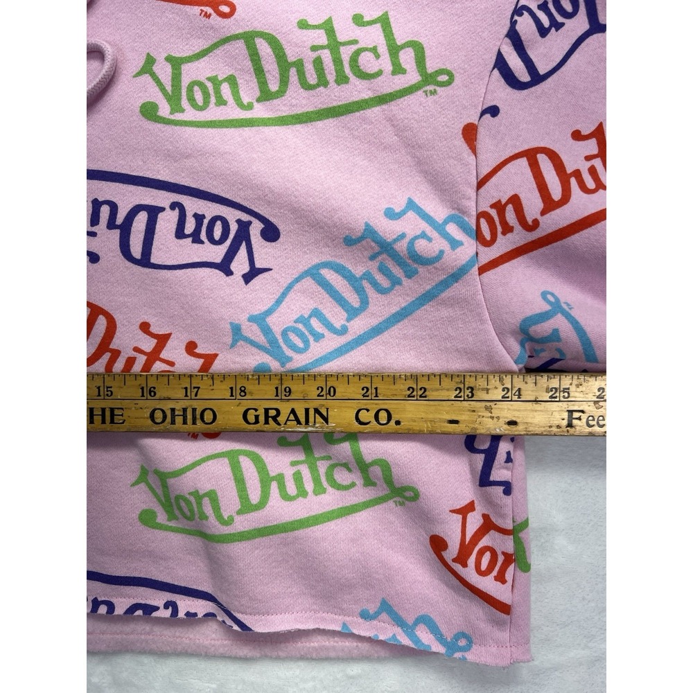 Von Dutch Pink All Over Logo Hoodie Sweatshirt Cropped Y2K Streetwear Womens S - Picture 9 of 9